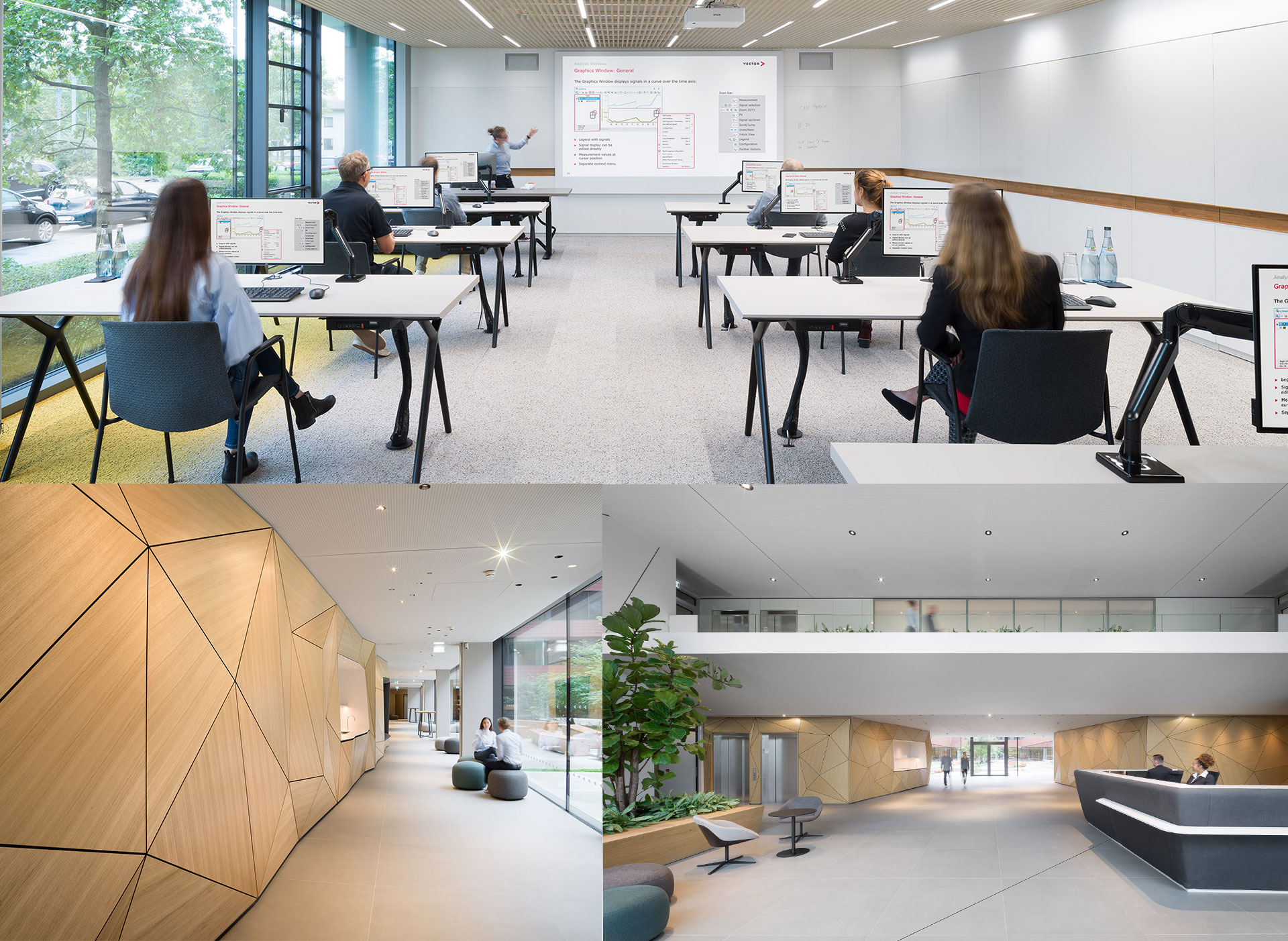 Students learning in a modern classroom